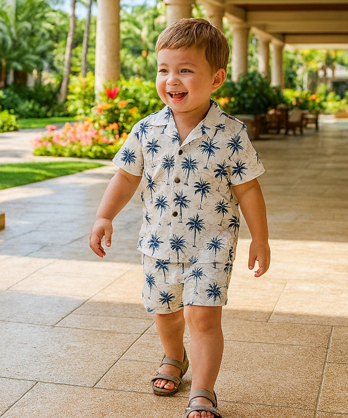 Palms Toddler Boy's Shirt Shorts Cabana Set White