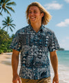 Button Down Cotton Dress Aloha Shirt Blue