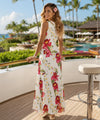 Back of Kailua Orchids White Maxi Long Hawaiian Dres