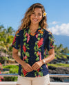 Birds of Paradise Women Aloha Shirt Navy