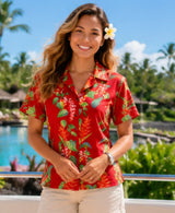 Birds of Paradise Women Aloha Shirt Red