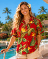 Birds of Paradise Camp Women Blouse Red Women Shirts