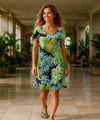 Palms Rayon Dress with Cap Sleeves Black