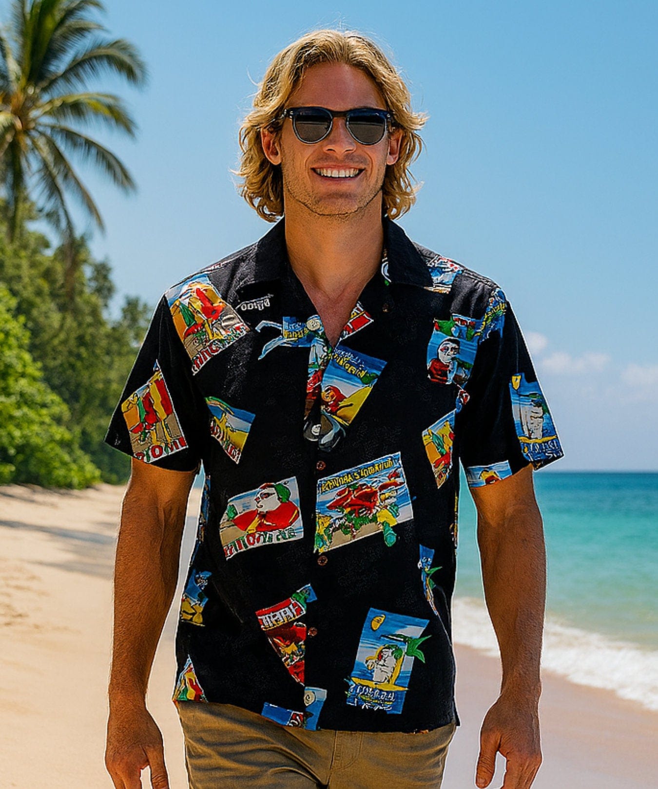 Mele Kalikimaka Cotton Aloha Christmas Shirt Black