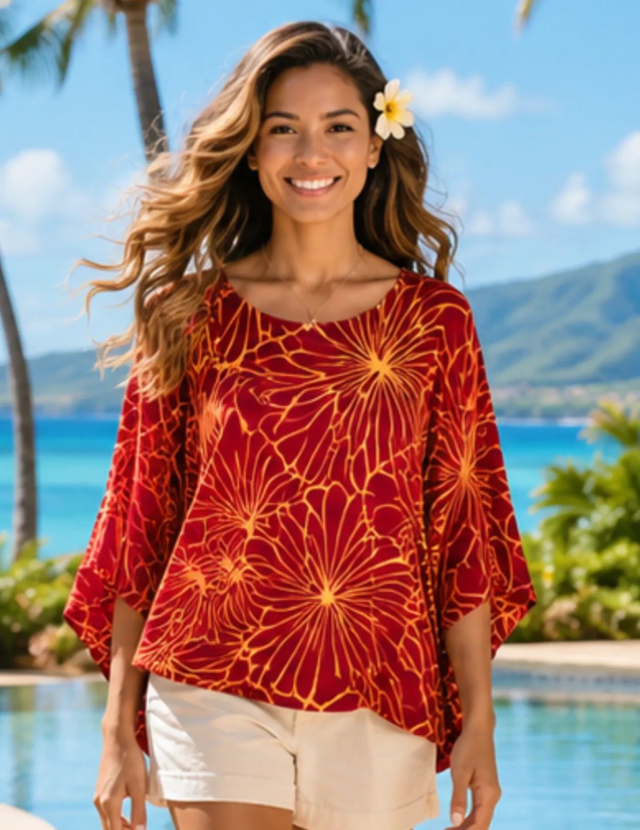 Rayon Caftan Poncho Tunic Cover-up Batwing Design Burgundy