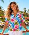 Hibiscus Camp Aloha Women's Short Sleeve Painted Shirt Jade Women Shirts