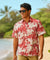 Monstera Men's Hawaiian Dress Up Shirt Red Button-Up Dress Shirt Two Palms