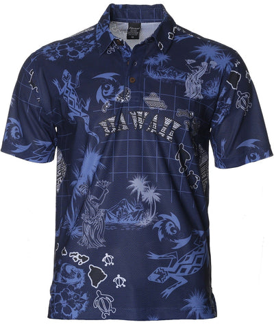 Tribal Wrinkle-Free Polo Aloha Hawaiian Shirt | Aloha Shirts Club