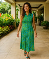 Full-Length Maxi Shirt Collar Rayon Dress Aqua