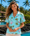 Flamingo Ohana Women Camp Aloha Shirt Teal
