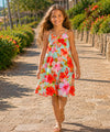 V-Neck Pull Over Girls Dress with Scarf Hem Aqua