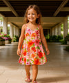 V-Neck Pull Over Girls Dress with Scarf Hem Coral
