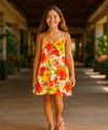 V-Neck Pull Over Girls Dress with Scarf Hem Cream