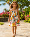 Girls Smock Rayon Hawaiian Dress Cream