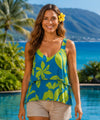 Tank Top Double Layer Rayon Blouse Ocean Blue Women Shirts