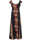 Pineapple Flutter Sleeve Long Maxi Empire Dress