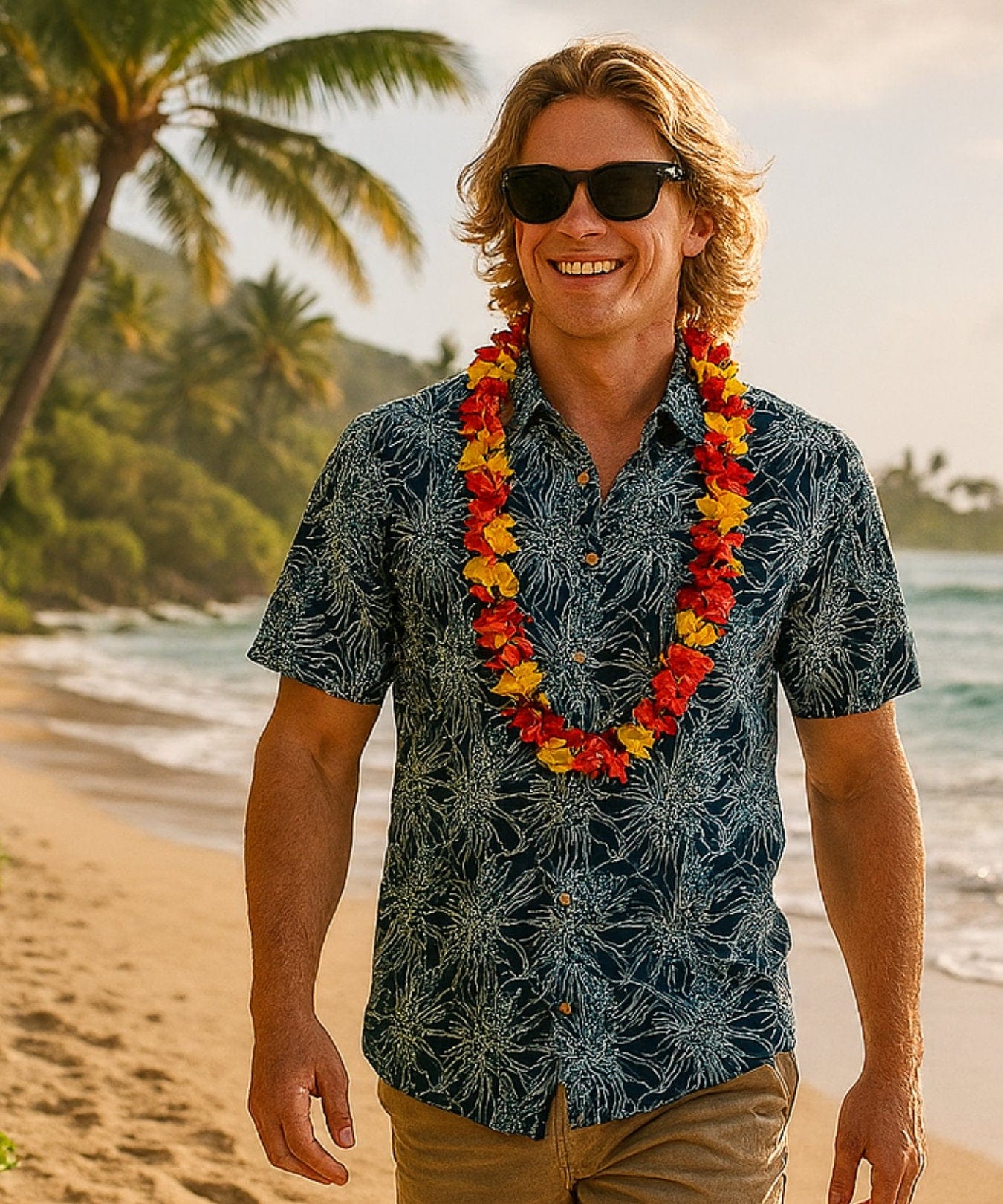 Button-Up Resort Pineapples Aloha Shirt Navy