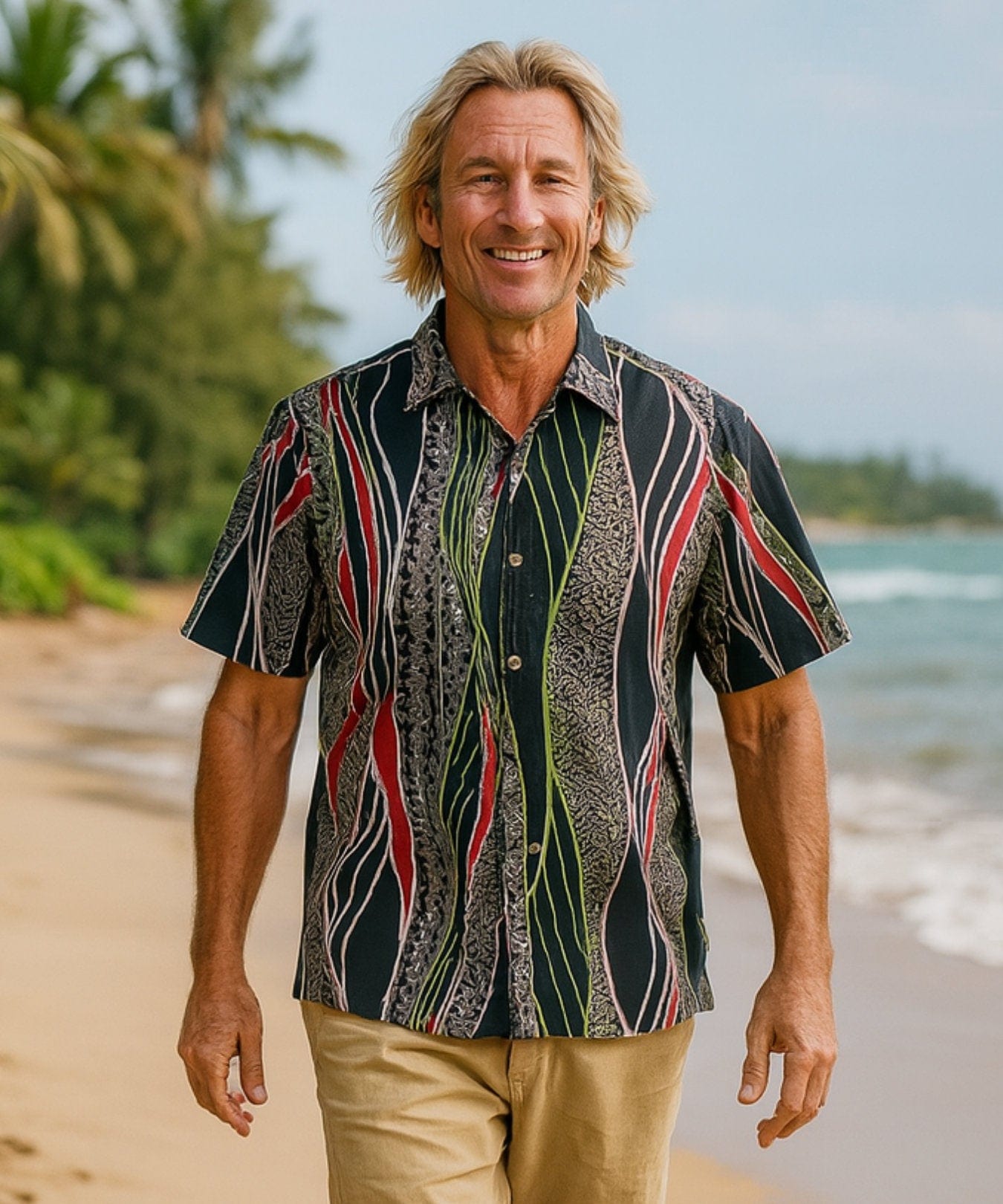 Resort Tail Hem Pacific Tapa Hawaiian Shirt Black