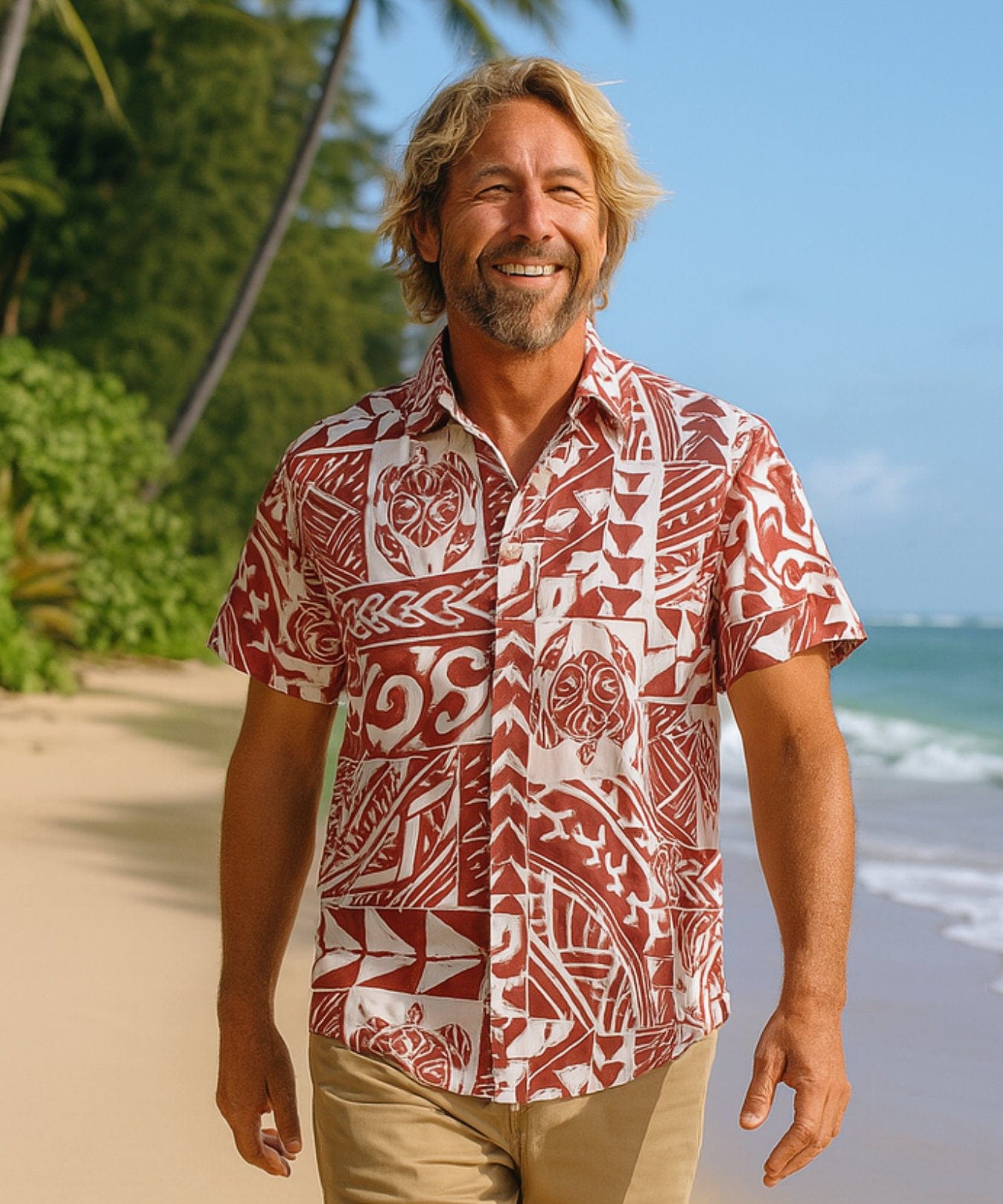 Honu Resort Button Up Dress Aloha Shirt Rust