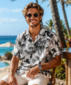 Open Collar Monstera Short sleeves Aloha Shirt Black