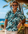 Open Collar Monstera Short sleeves Aloha Shirt Green
