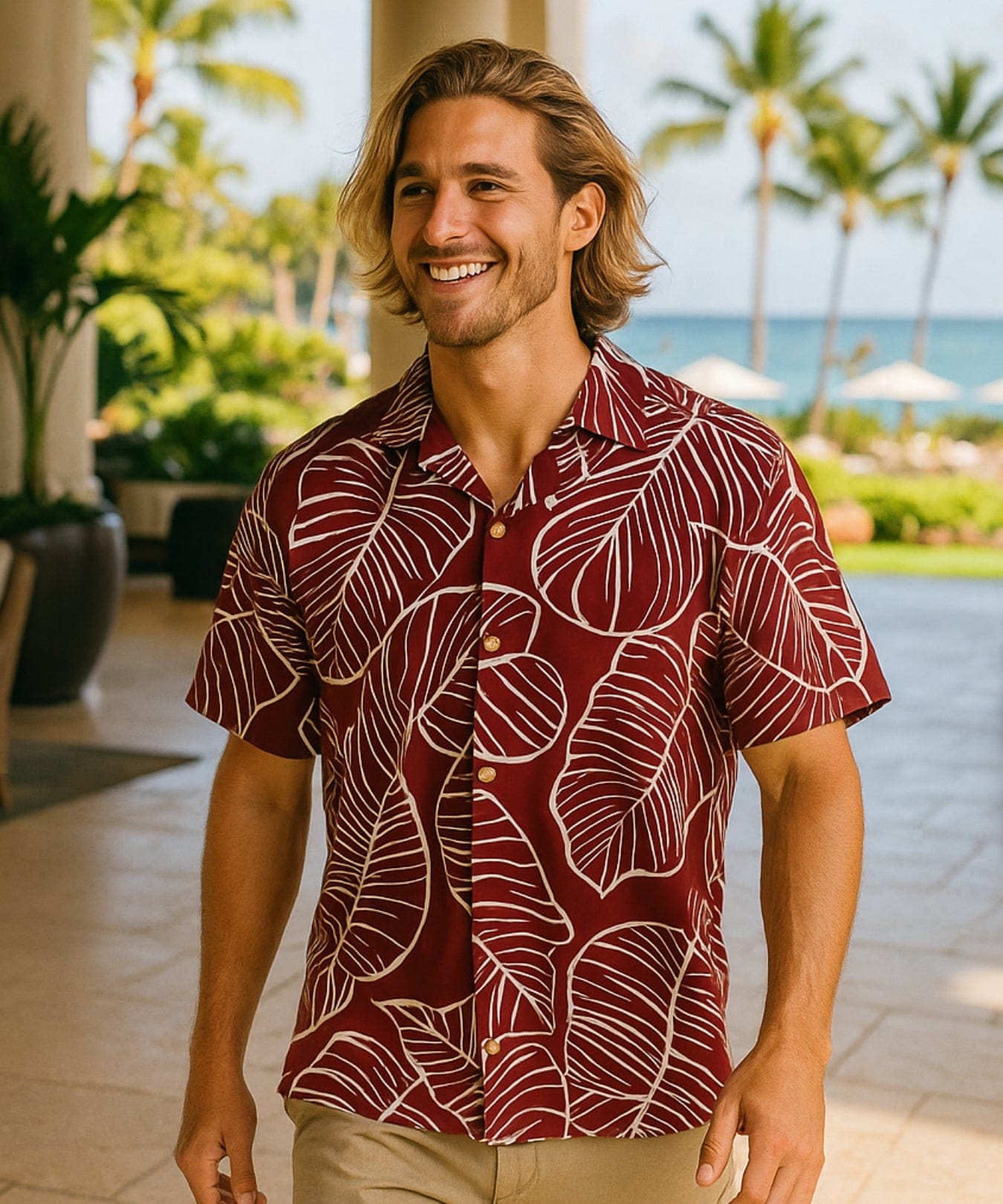 Short Sleeves Taro Aloha Resort Shirt Red