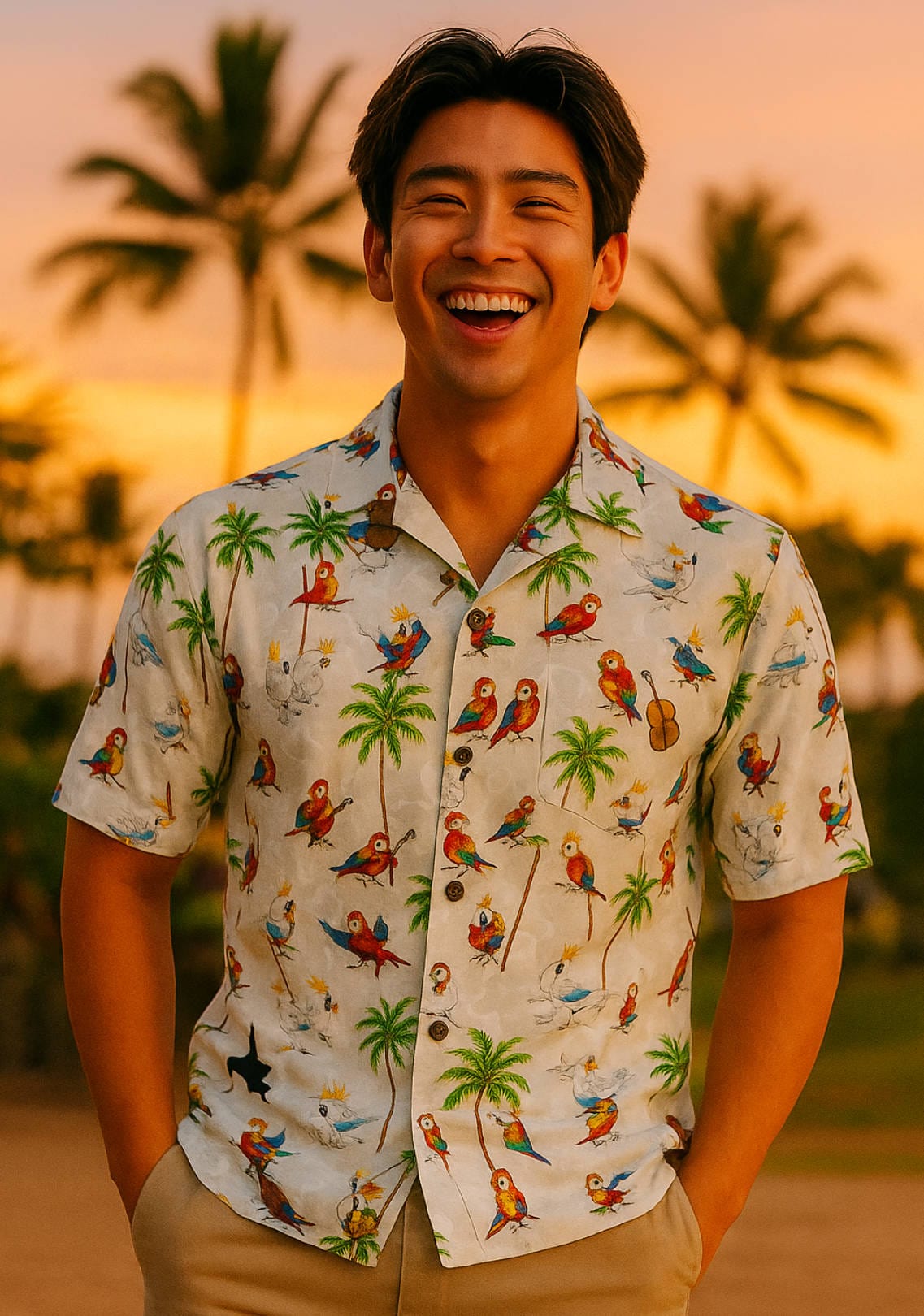 Short Sleeve Birds in Paradise Men's Hawaiian Shirt White