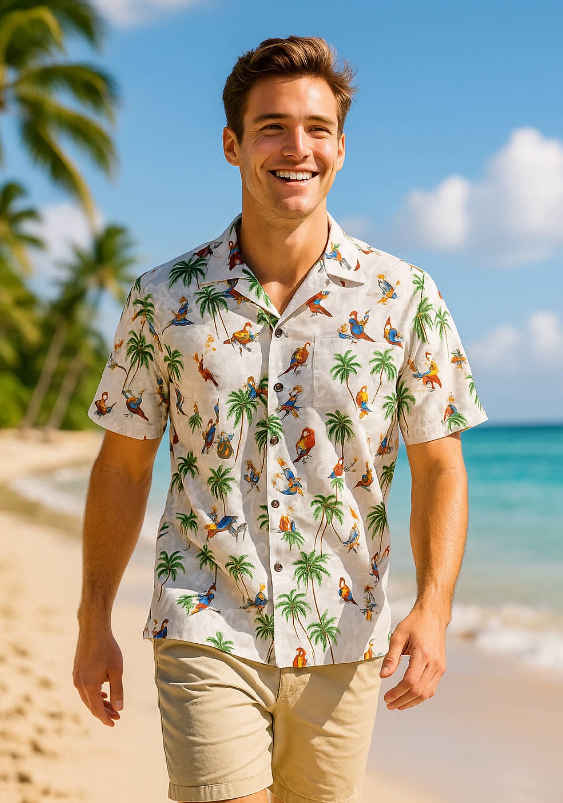 Tipsy Elves Men's Hawaiian Shirt – Bright Aloha Shirt For Spring Break & Summer, Navy Polly Wanna Captain - View #7