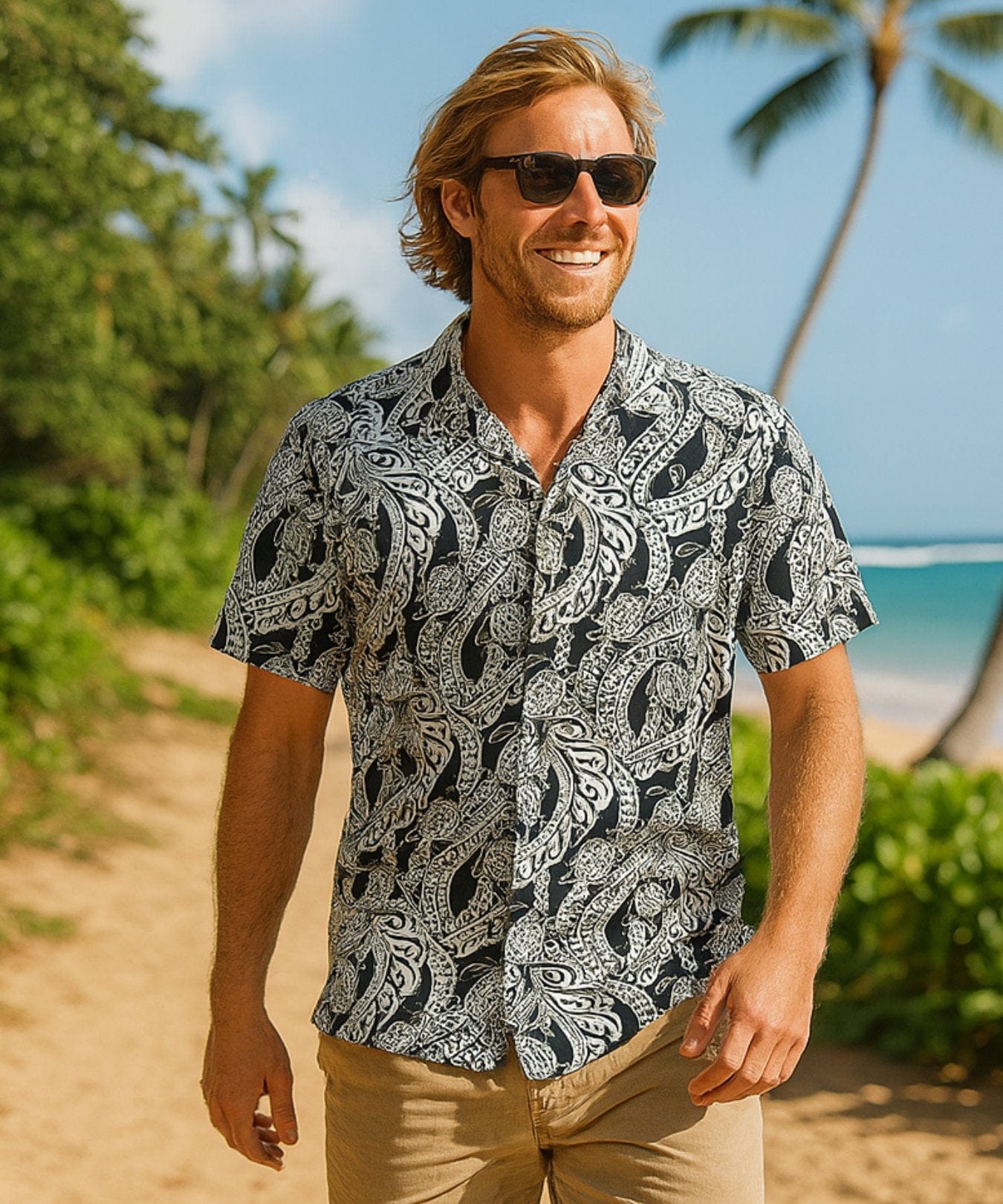 Short Sleeve Cotton Poplin Honu Aloha Shirt Black
