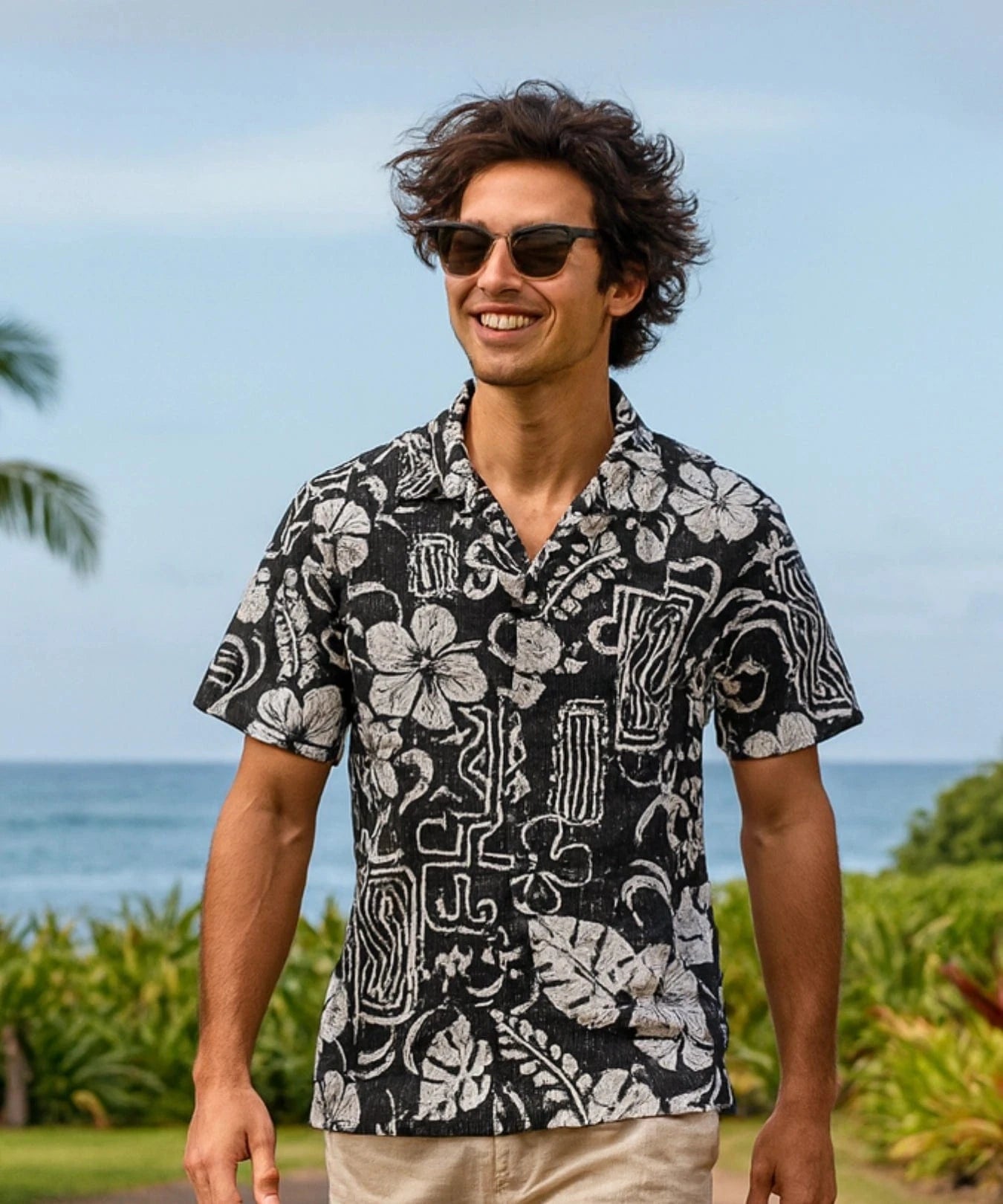 Tribal Hibiscus Hawaiian Shirts Black