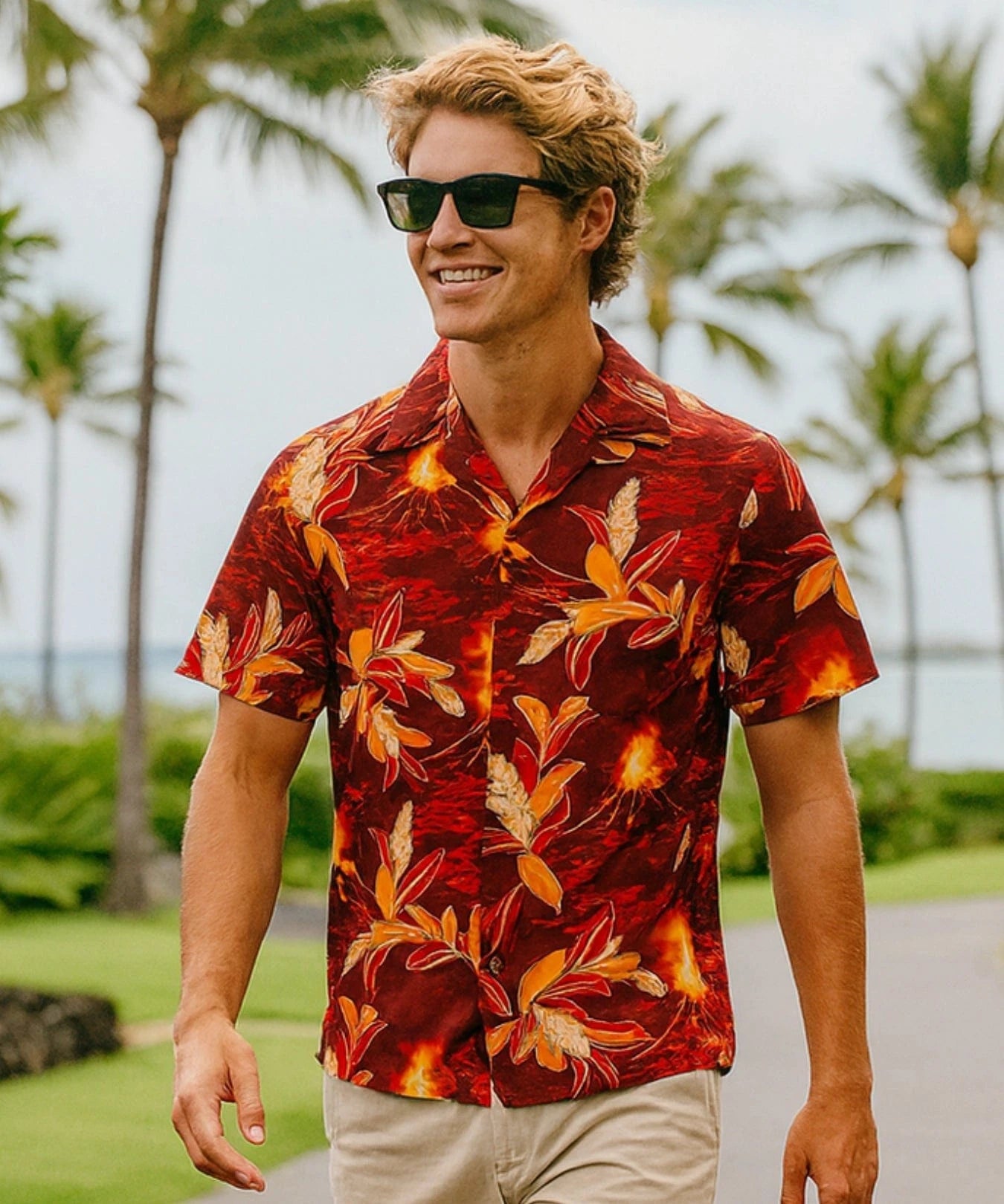 Short Sleeves Lava Flow Men's Aloha Shirt Burgundy
