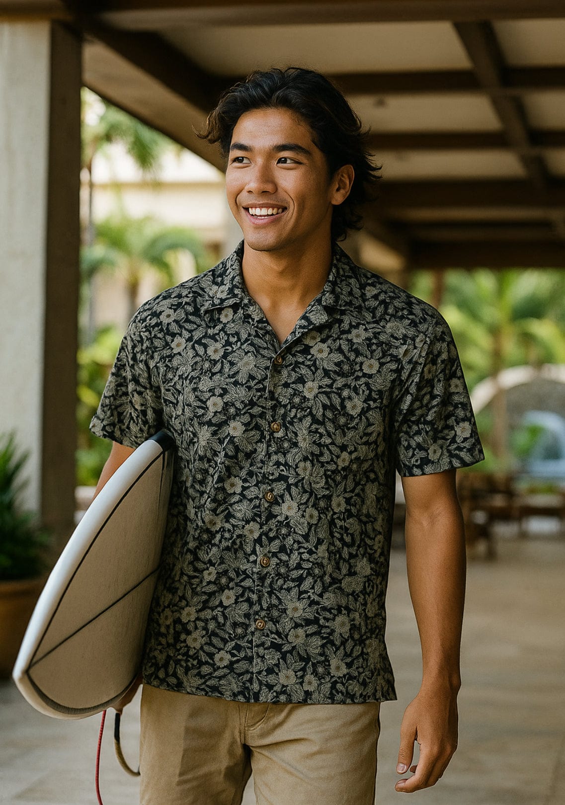 Cotton Poplin Paradise Aloha Shirt Black