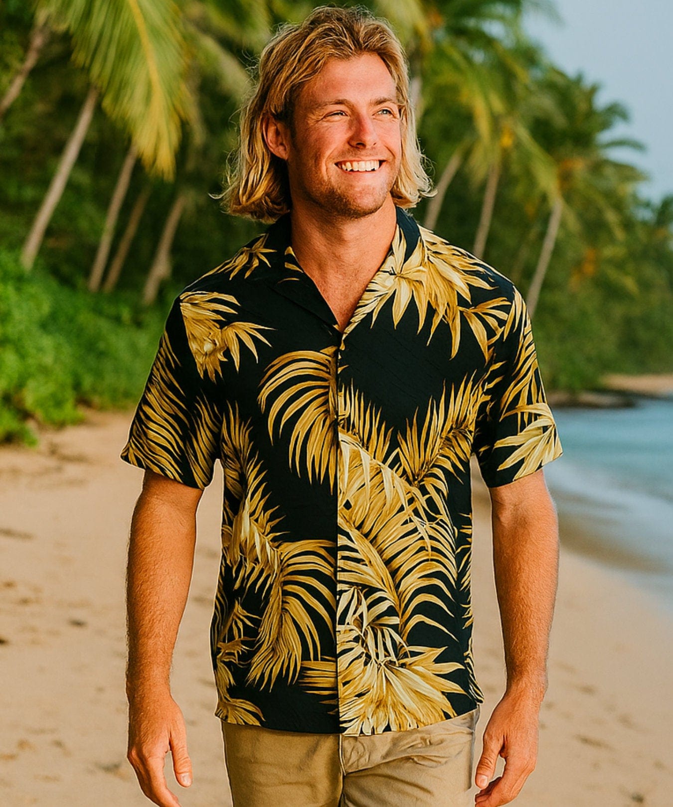 Areca Resort Palms Men's Rayon Shirt Gold