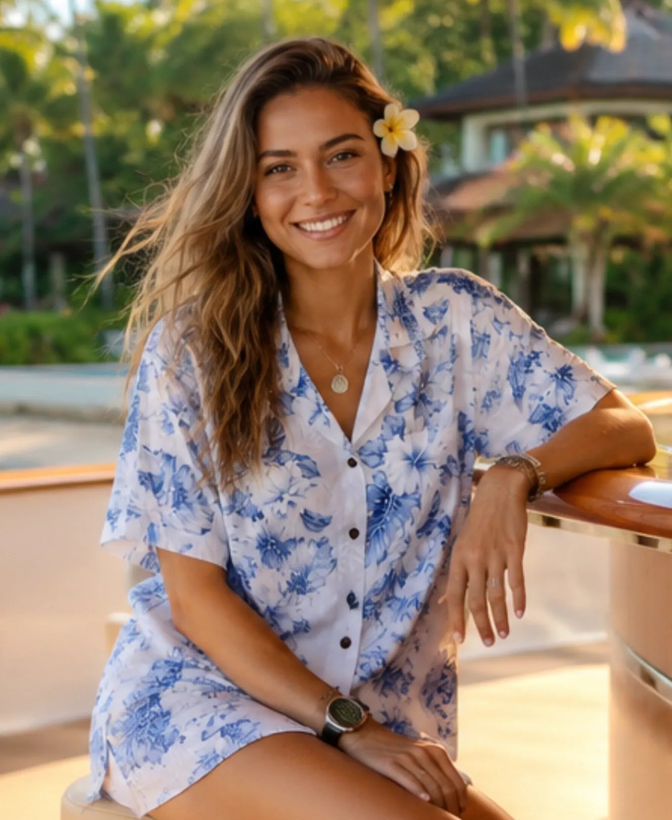Haiku Cotton Women's Camp Hawaiian Shirt White