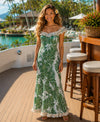 Hibiscus Flower Lei Long Muumuu Ruffle Dress Green