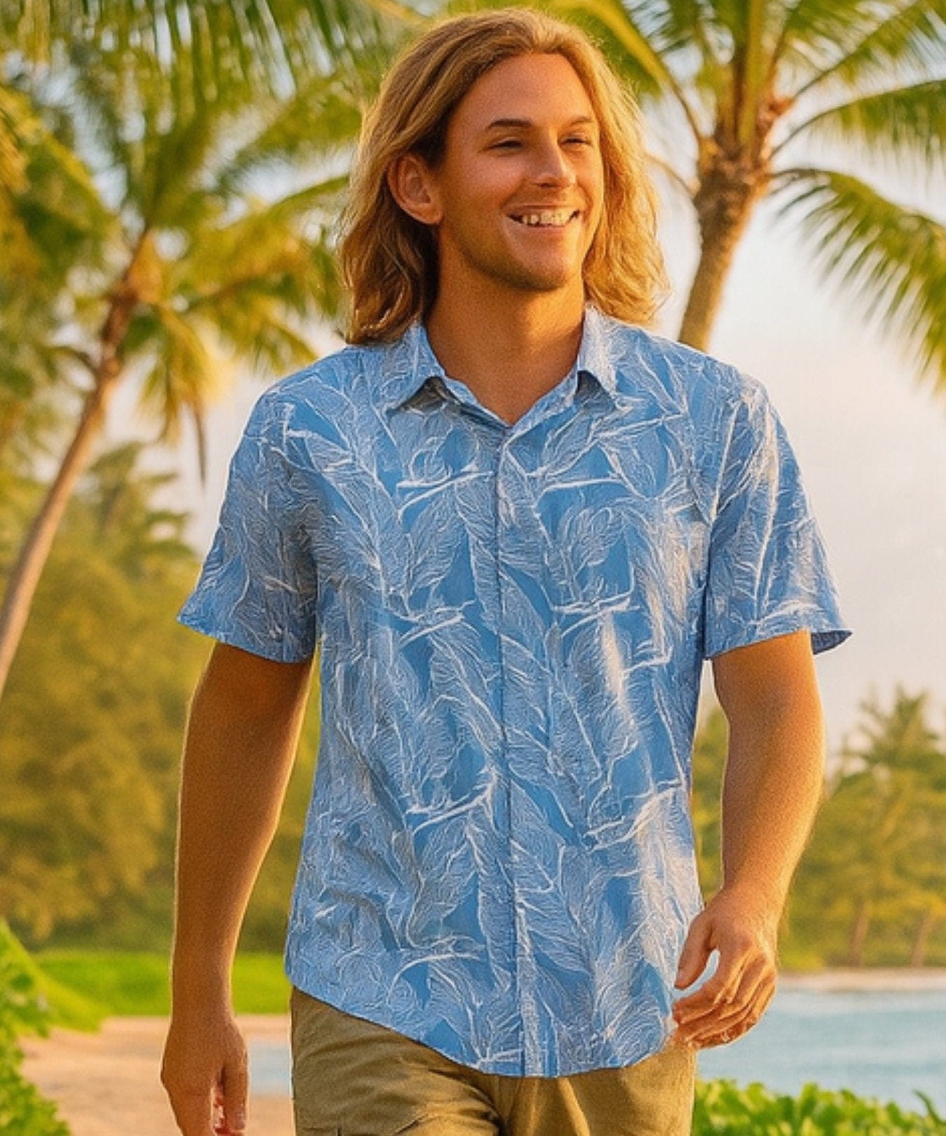 Tropical Island Resort Aloha Shirt Blue