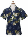 Orchids Makani Camp Women's Aloha Shirt Navy