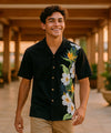 Lanikai Side Border Aloha Hawaiian Shirt Black