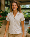 Hibiscus Cotton White Fitted Hawaiian Blouse White