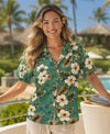 Kalea Fitted Women Hawaiian Shirt Sea Green