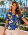 Kalea Hibiscus Camp Women Hawaiian Shirt Royal Blue