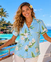Keilani Women Fitted Hawaiian Shirt Light Sky Blue