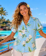 Keilani Women Fitted Hawaiian Shirt Light Sky Blue