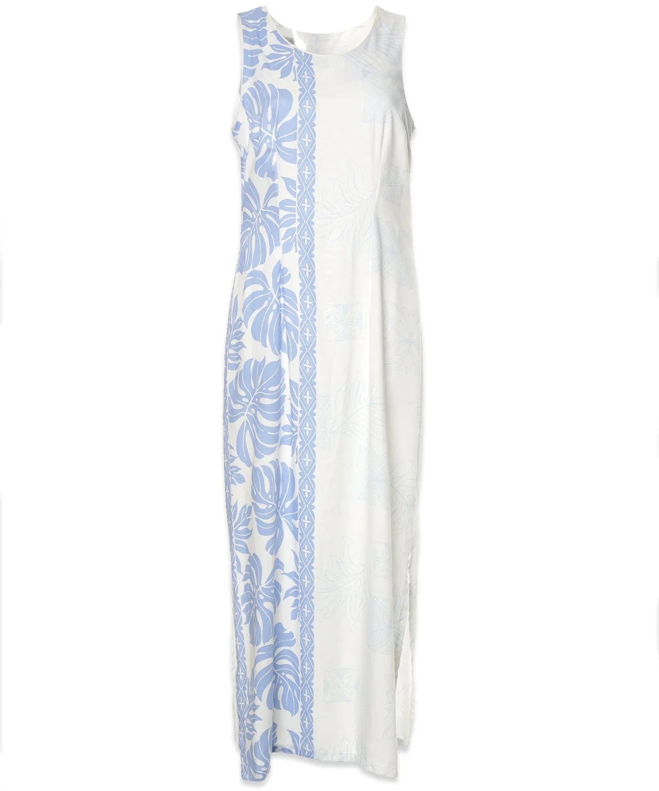 Side Border Prince Kuhio Long Maxi Dress White Blue
