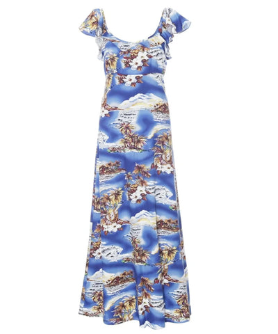 blue and white hawaiian dress Hawaii Long Maxi Rayon Blue / L inv-34 100% Cotton Size:US12 - IT42 Black Halo | Dresses