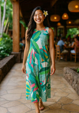 Pull Over Long Hawaiian Plantation Dress Green