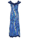 Ilima Flower Lei Poly Cotton Long Ruffled Muumuu Dress Blue