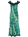 Ilima Flower Lei Poly Cotton Long Ruffled Muumuu Dress Green