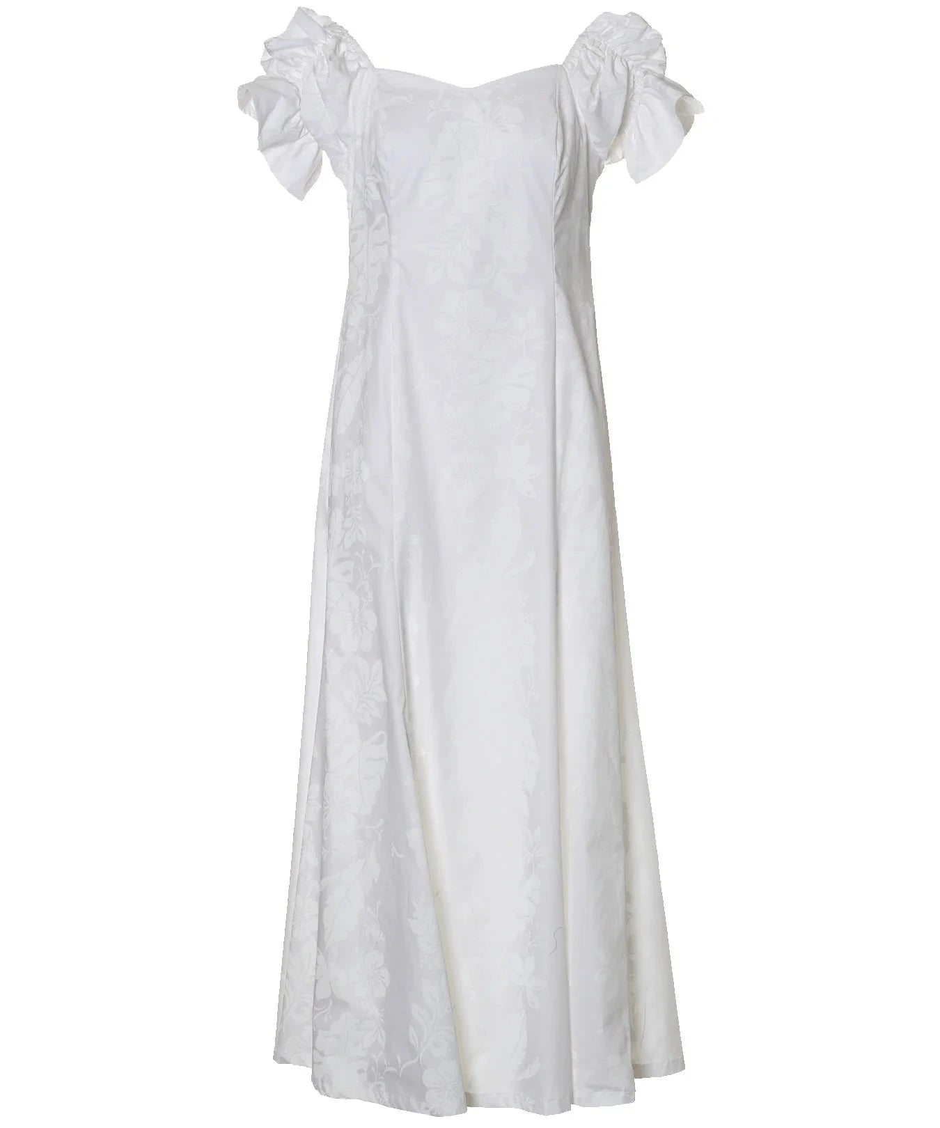 Long Muumuu with Ruffled Sleeves Hawaiian Dress White / S Long Muumuu with Ruffled Sleeves Hawaiian Dress White / S