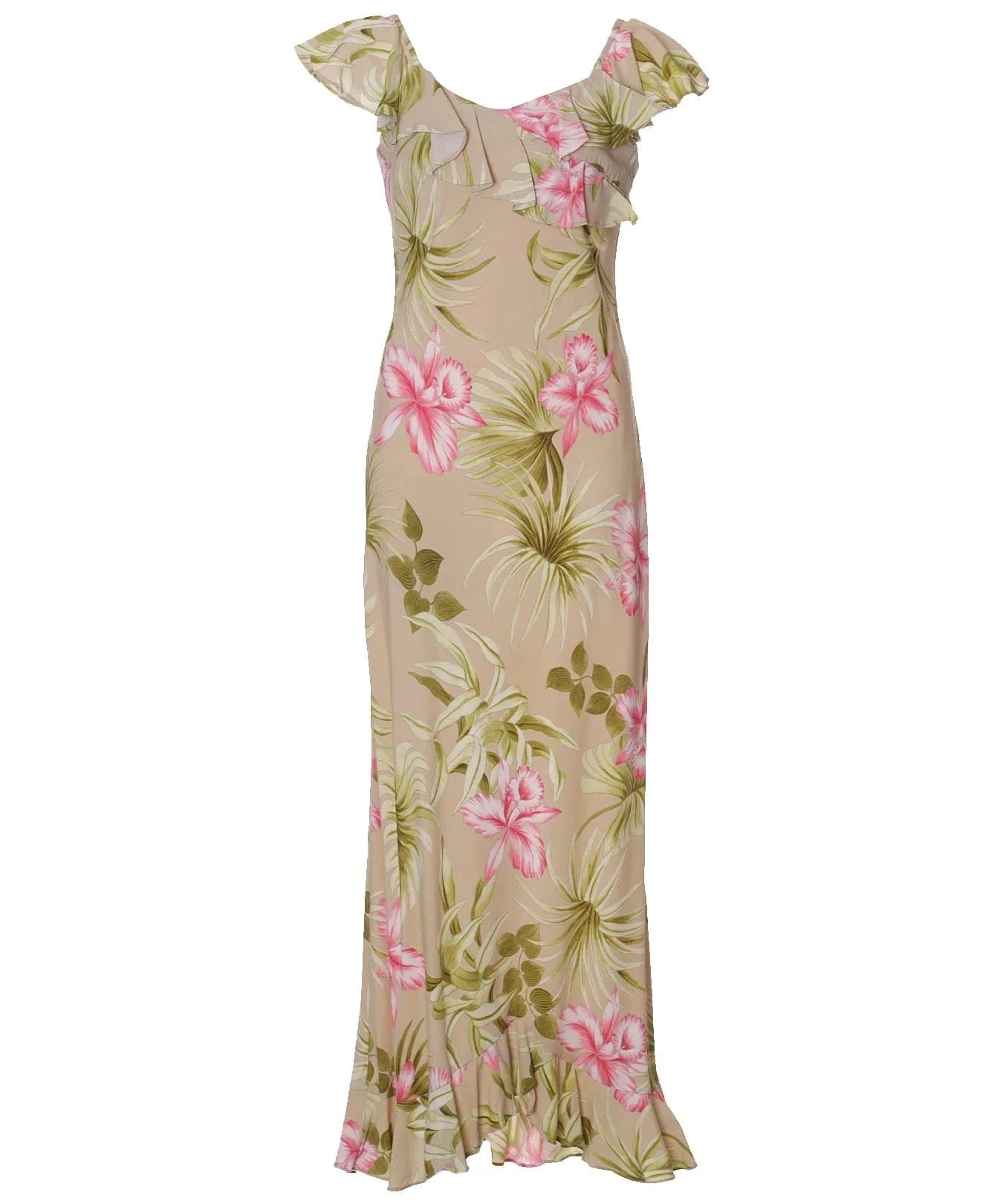 Orchid Long Ruffled Rayon Muumuu Dress